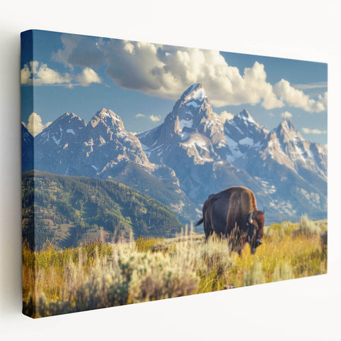 Large canvas print of Grand Tetons scenery in natural colors, ideal for kitchen wall art.