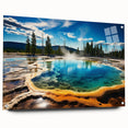 Yellowstone National Park scenery on acrylic glass, displaying vibrant green and blue tones.