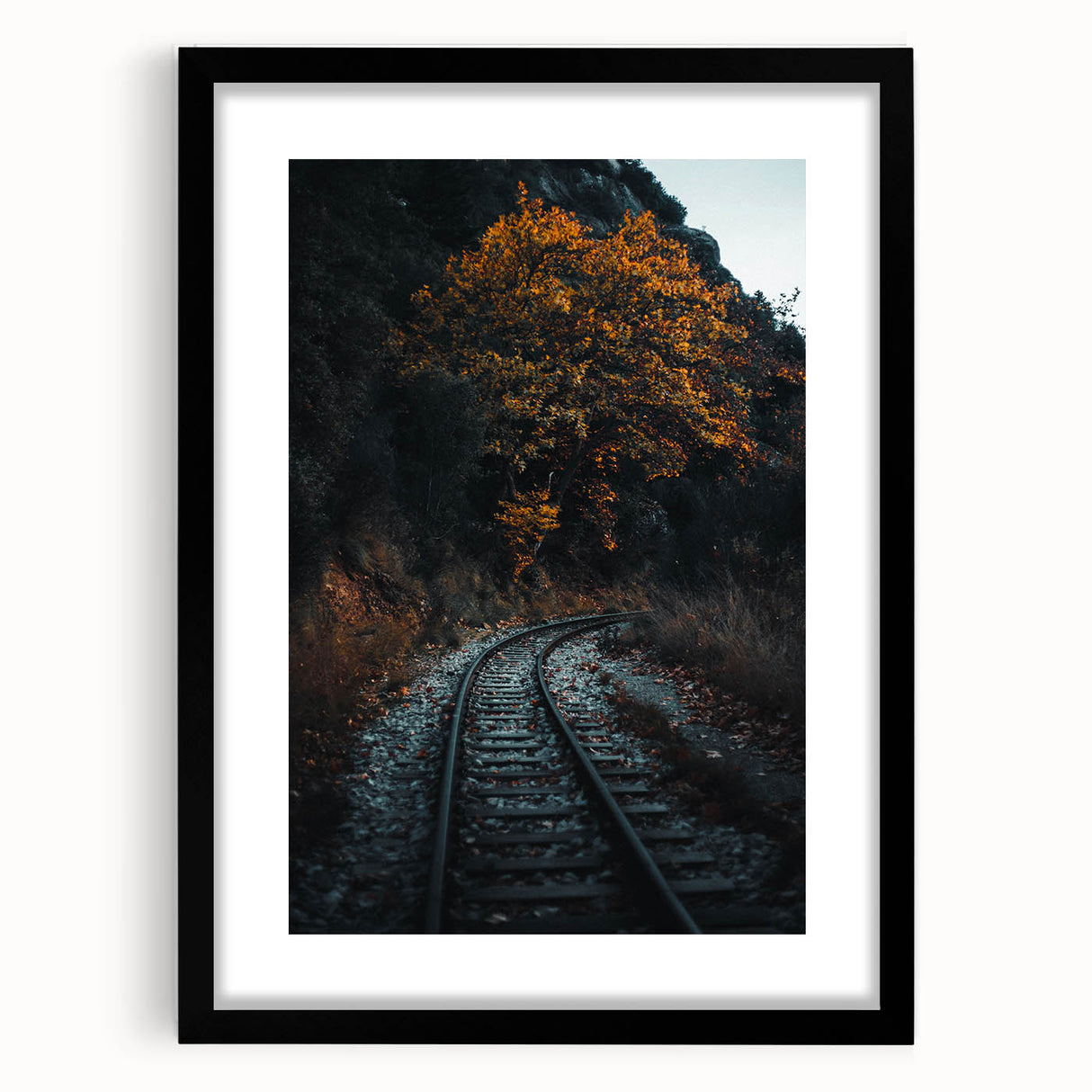 Extra large abstract art print featuring textured autumn hues on a framed black mat, ideal for living room decor.