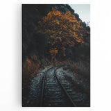 Large black and white abstract depiction of fall trees on stretched canvas, ideal for kitchen wall art.