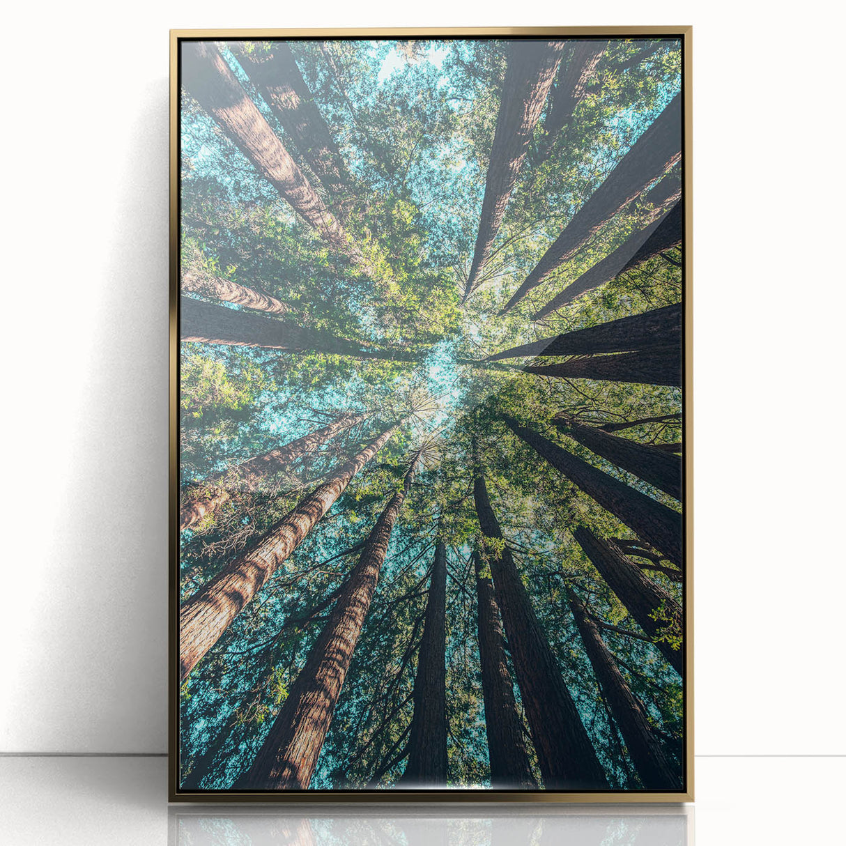 Mid-century modernist spring scene with soft pastel shades on a large framed acrylic, ideal for nursery wall art.