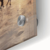 Large abstract wall art on acrylic glass, featuring cool blue and white swirls.