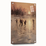 Large abstract wall art on acrylic glass depicting winter scene in muted blue and white tones.