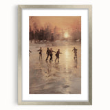 Textured art print depicting abstract winter scene in muted blue and white tones, framed in silver, ideal for bedroom art.