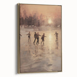 Winter landscape painting on framed canvas with muted white and gray tones, ideal for bedroom wall art.