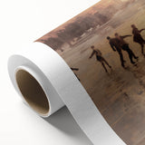 Art deco poster depicting a serene winter scene in muted blue and white tones on rolled canvas, ideal for nursery wall decor.