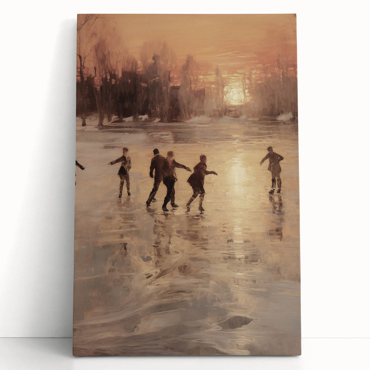 Large black and white winter scene on stretched canvas, ideal for kitchen or bedroom wall art.