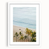 Abstract art print featuring swirling blue and white patterns on a framed canvas, suitable for bedroom or dining room decor.