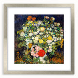 Extra large abstract art print featuring a textured depiction of a swirling sky in blue and yellow tones, framed in silver.