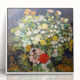Art deco style poster of Van Gogh in vibrant colors, framed in white acrylic, suitable for modern nursery decor.