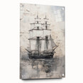 Side view of a ship printed on acrylic glass in blue and gray tones, suitable for bedroom or dining room wall art.