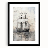 Extra large abstract art print of a colorful, textured boat and ship scene on a black framed canvas.