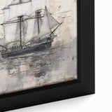 Extra large black wall art on canvas featuring a colorful, textured depiction of boats, ideal for living room decor.