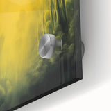 Close-up of an abstract floral acrylic painting on glass, showcasing vibrant colors and intricate brushwork, ideal for modern home decor.