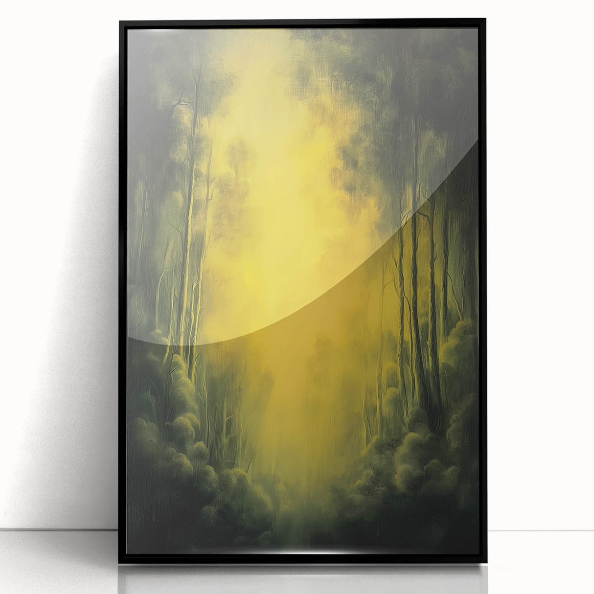Framed acrylic artwork showcasing a vibrant abstract floral design with a sleek black frame, ideal for modern home decor and art enthusiasts. This piece adds a touch of elegance and color to any living space or office setting.