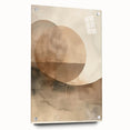 Abstract minimalist wall art displayed on acrylic glass, showcasing a side view with visible mounting pins against a neutral backdrop, ideal for modern decor.