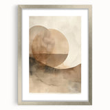 Abstract minimalist wall art framed in a sleek silver frame with a white mat, showcasing geometric shapes in soft pastel colors, perfect for modern decor.