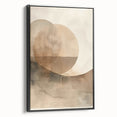 Abstract minimalist wall art in a black frame, showcasing geometric shapes and muted colors, displayed from a side view to highlight depth and texture.