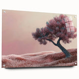 Abstract floral design in vibrant colors displayed on acrylic glass, showcasing intricate details and textures, with visible mounting pins for easy installation.