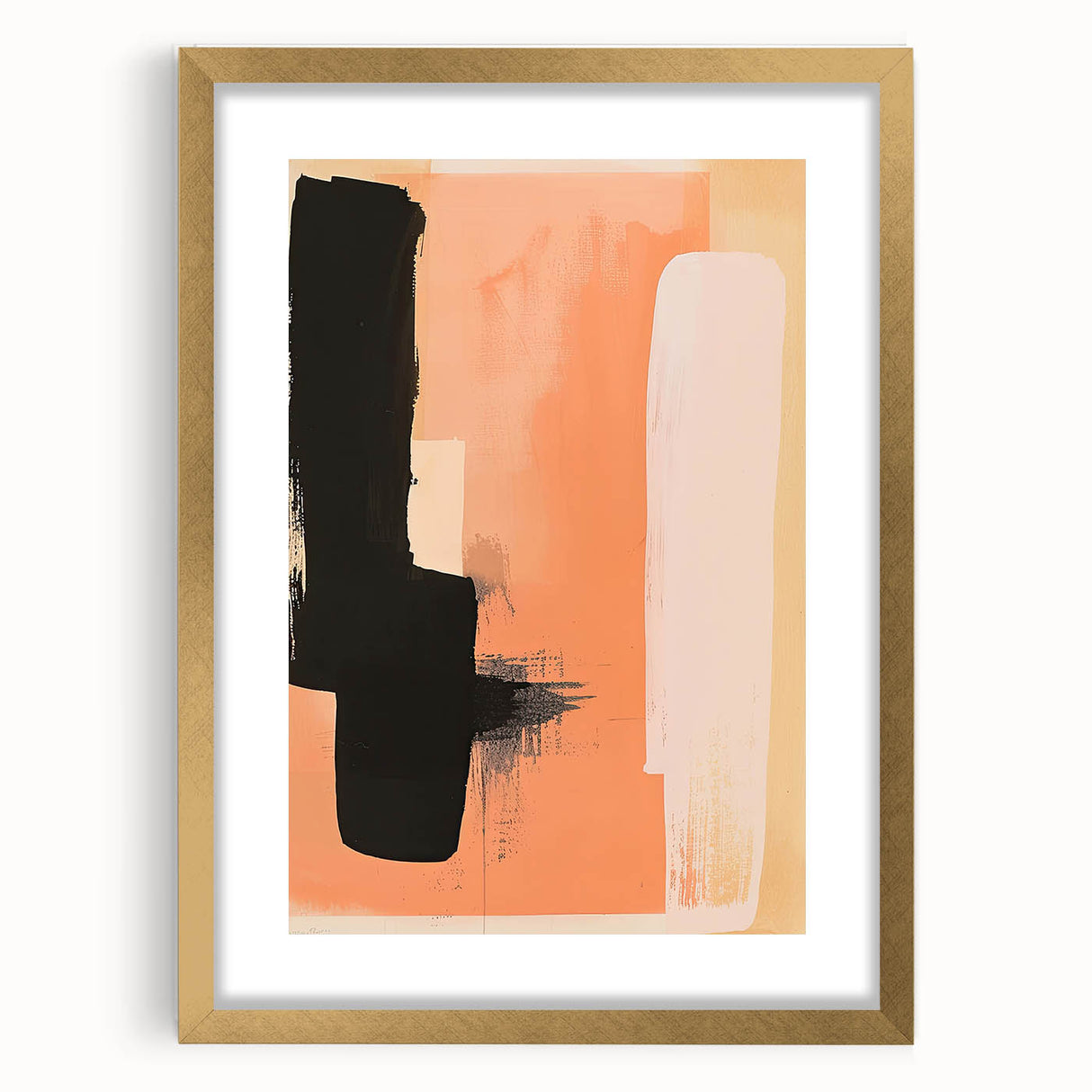 Abstract minimalist wall art framed in gold, showcasing soft pastel colors and geometric shapes, perfect for modern home decor in a stylish setting.