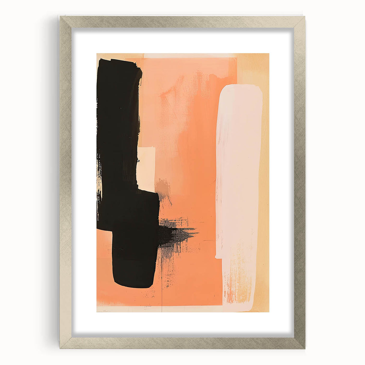 Abstract minimalist wall art framed with a silver mat, showcasing a sleek design that complements modern decor. Ideal for contemporary living spaces or art enthusiasts.