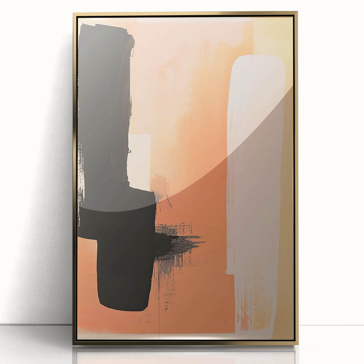 Abstract minimalist wall art featuring a framed acrylic design with gold accents, showcasing geometric shapes and a sleek modern aesthetic, perfect for contemporary decor.