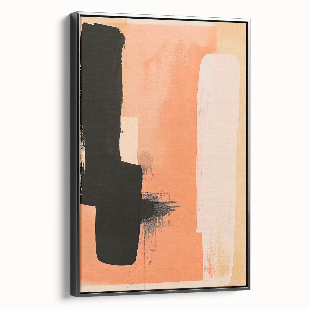 Framed canvas wall art showcasing a sleek, abstract minimalist design in black, viewed from the side, ideal for modern home decor and artistic spaces.