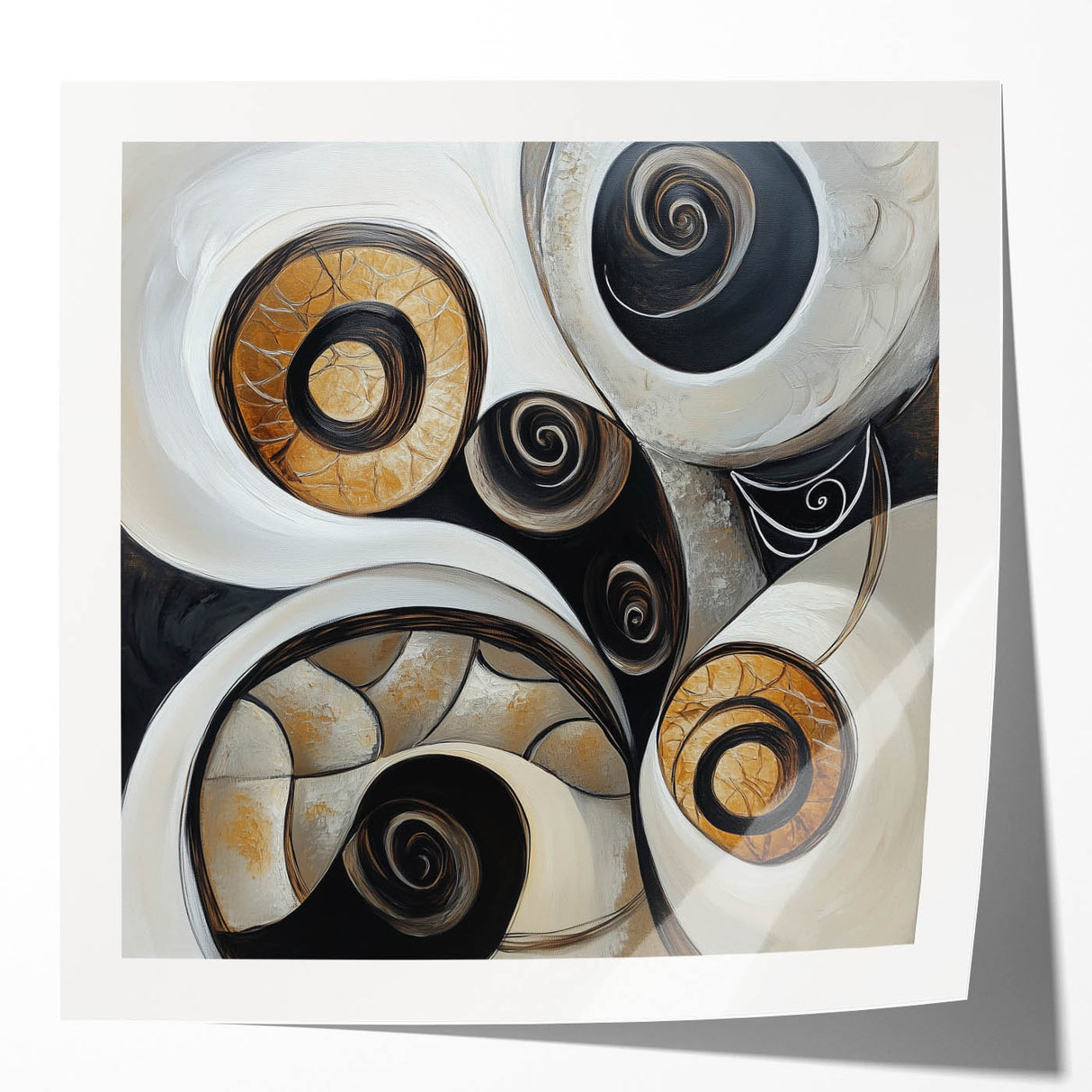 Minimalist Abstract Wall Art – Spiral Gold and Black Canvas Design