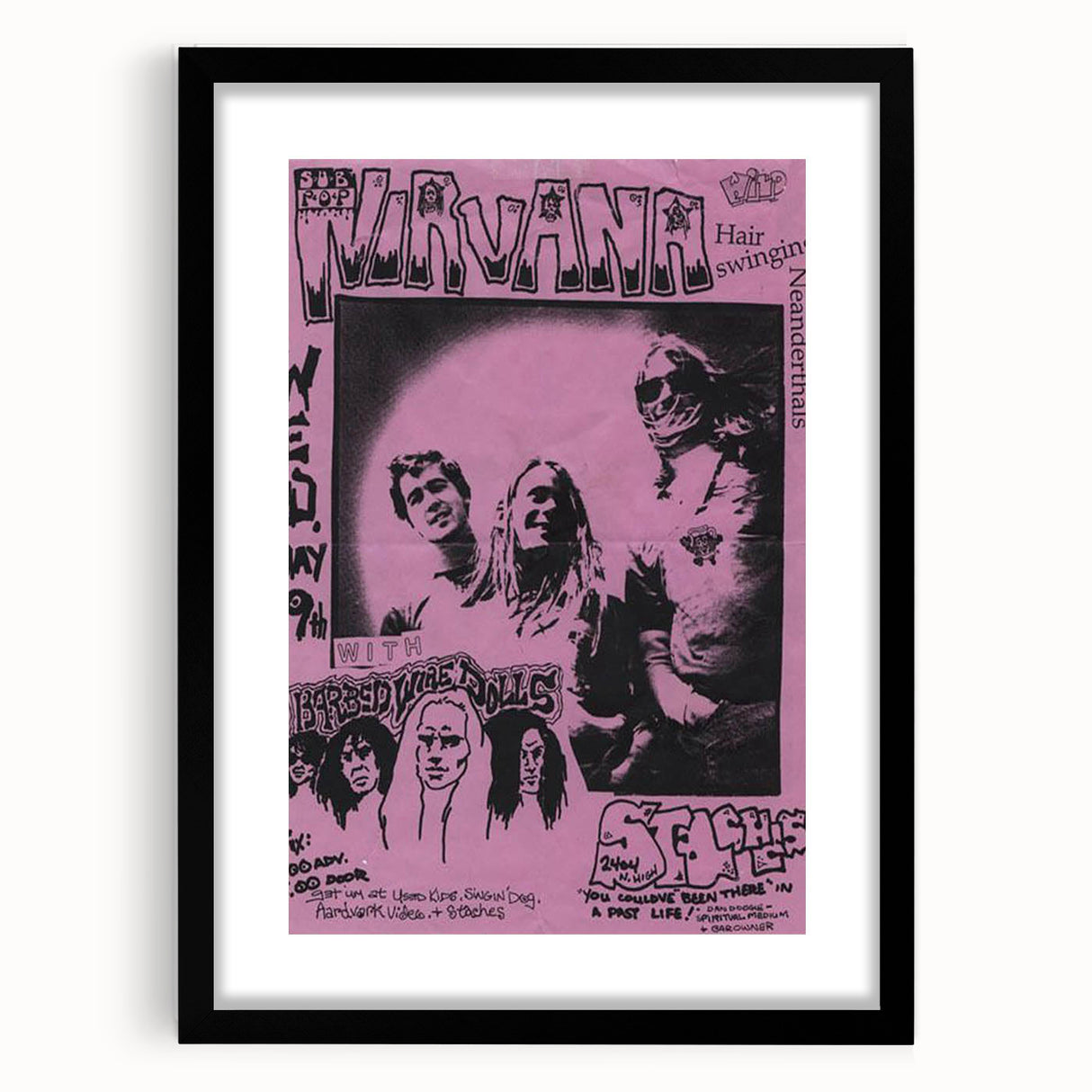 Nirvana Concert Poster - Retro Pink Art - Vintage 90s Grunge Print