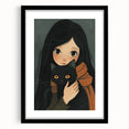 Cozy Girl and Black Cat Wall Art - Warm & Whimsical Nursery Print