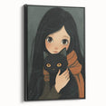 Cozy Girl and Black Cat Wall Art - Warm & Whimsical Nursery Print