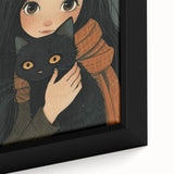 Cozy Girl and Black Cat Wall Art - Warm & Whimsical Nursery Print