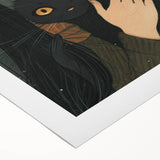 Cozy Girl and Black Cat Wall Art - Warm & Whimsical Nursery Print