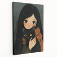 Cozy Girl and Black Cat Wall Art - Warm & Whimsical Nursery Print