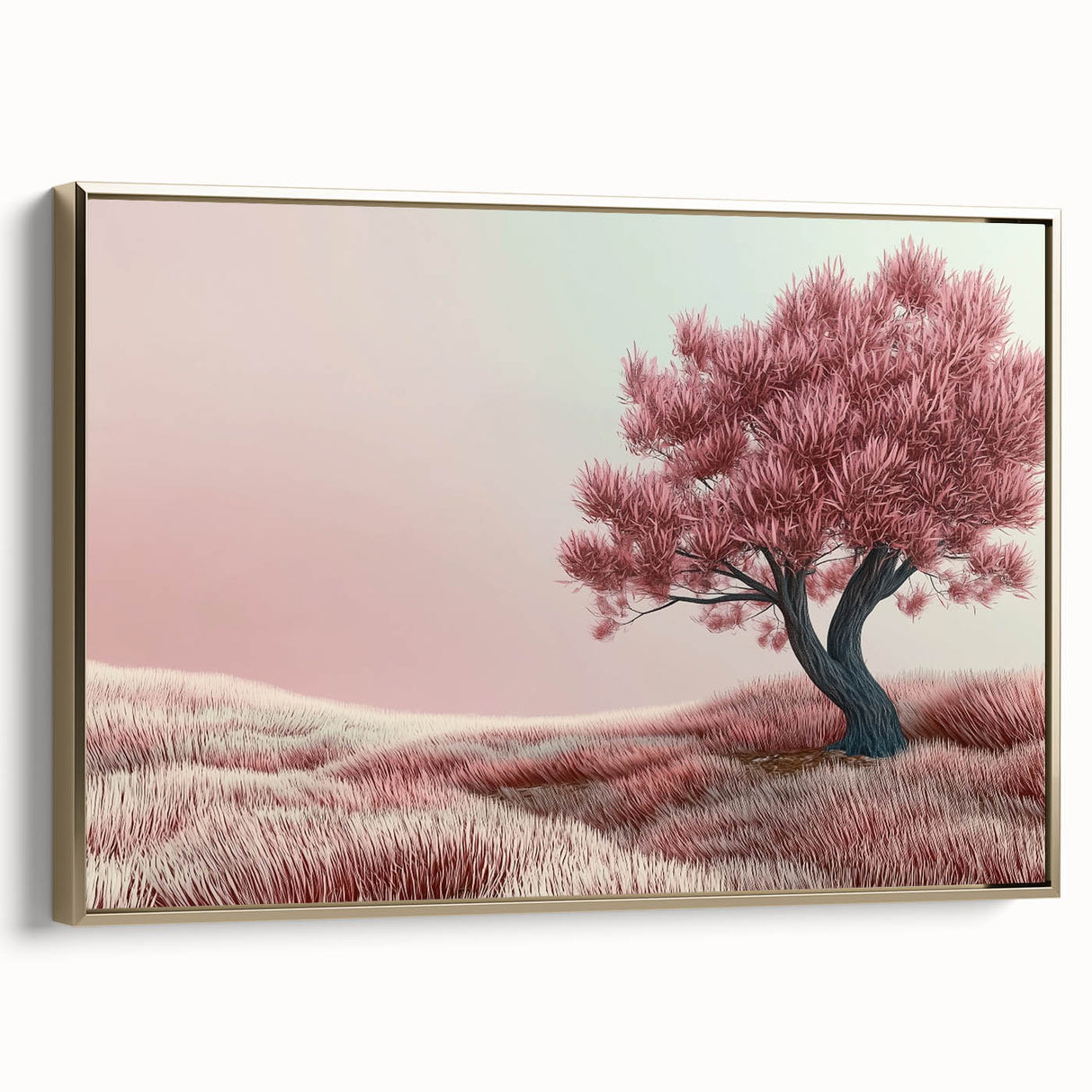 Framed canvas artwork featuring abstract floral designs in vibrant colors, accented with a gold frame, ideal for modern decor. Perfect for adding elegance to any space.