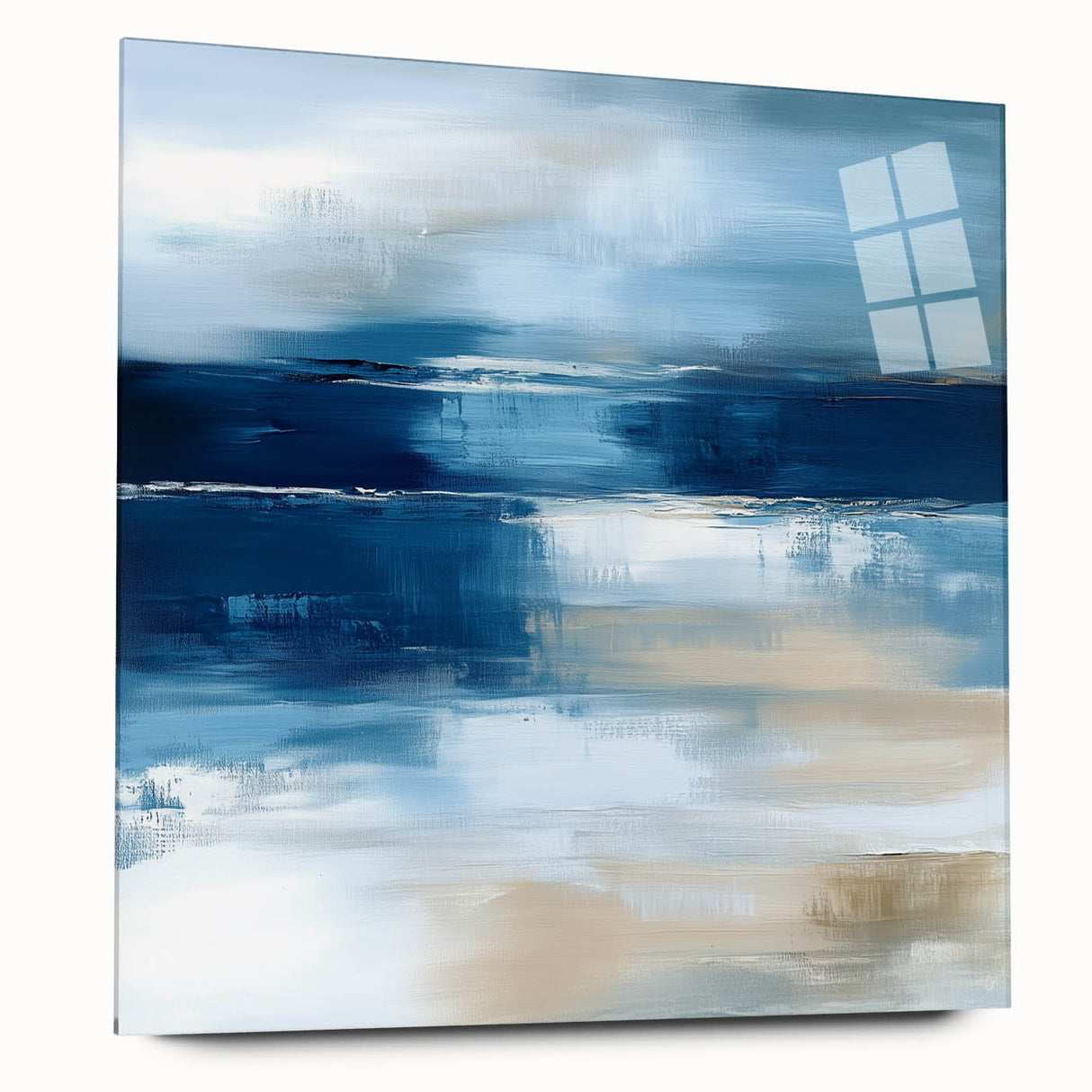Large Abstract Wall Art – Coastal Blue and Beige Horizontal Canvas
