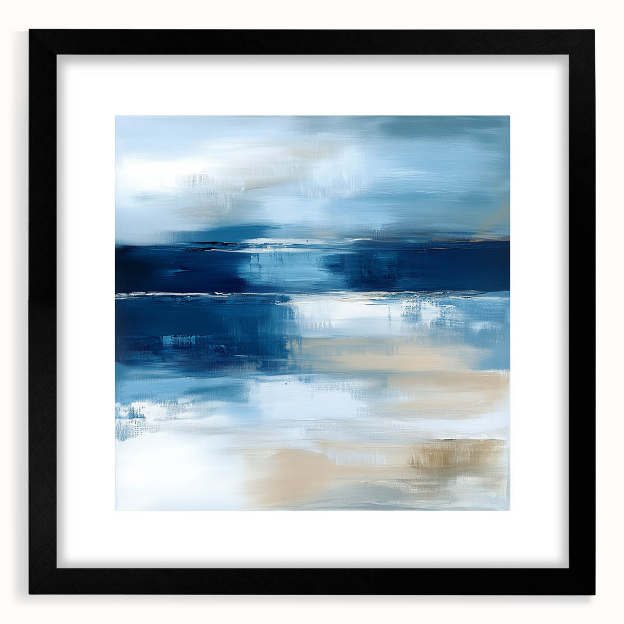 Large Abstract Wall Art – Coastal Blue and Beige Horizontal Canvas