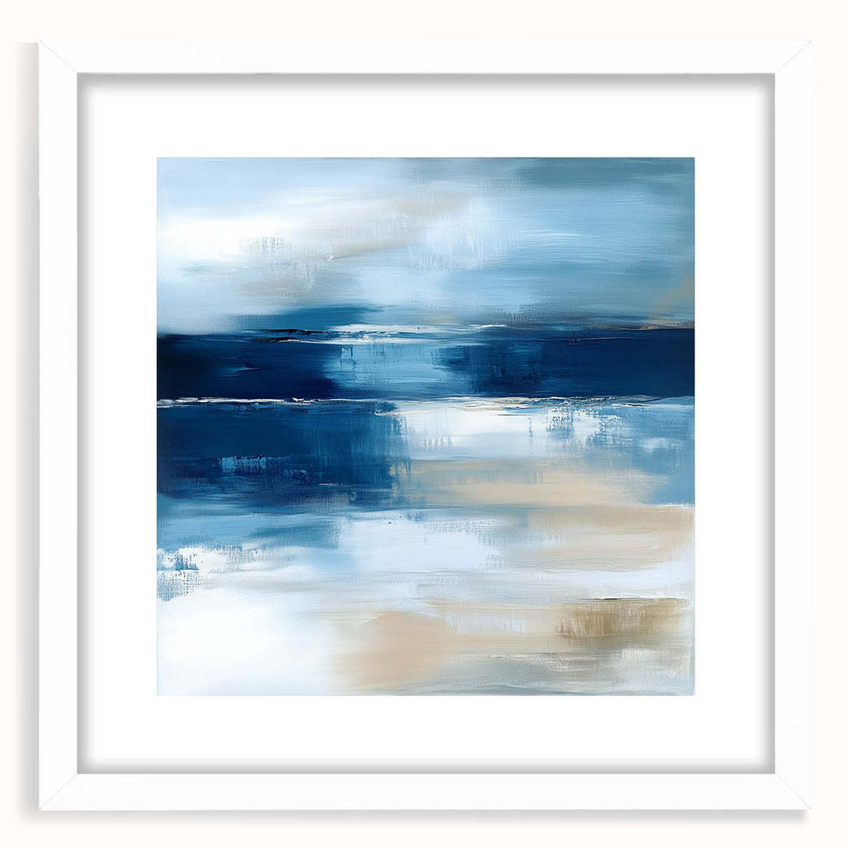 Large Abstract Wall Art – Coastal Blue and Beige Horizontal Canvas