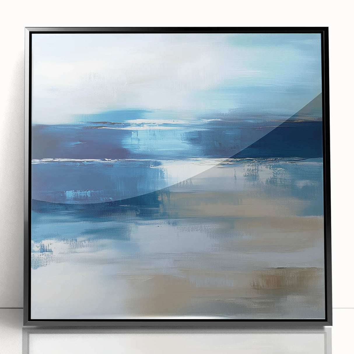 Large Abstract Wall Art – Coastal Blue and Beige Horizontal Canvas