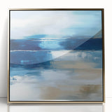 Large Abstract Wall Art – Coastal Blue and Beige Horizontal Canvas