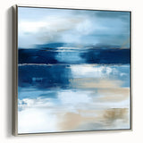 Large Abstract Wall Art – Coastal Blue and Beige Horizontal Canvas