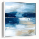 Large Abstract Wall Art – Coastal Blue and Beige Horizontal Canvas