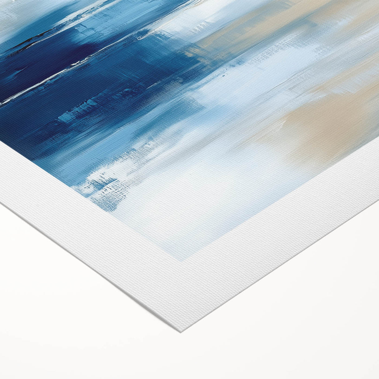 Large Abstract Wall Art – Coastal Blue and Beige Horizontal Canvas