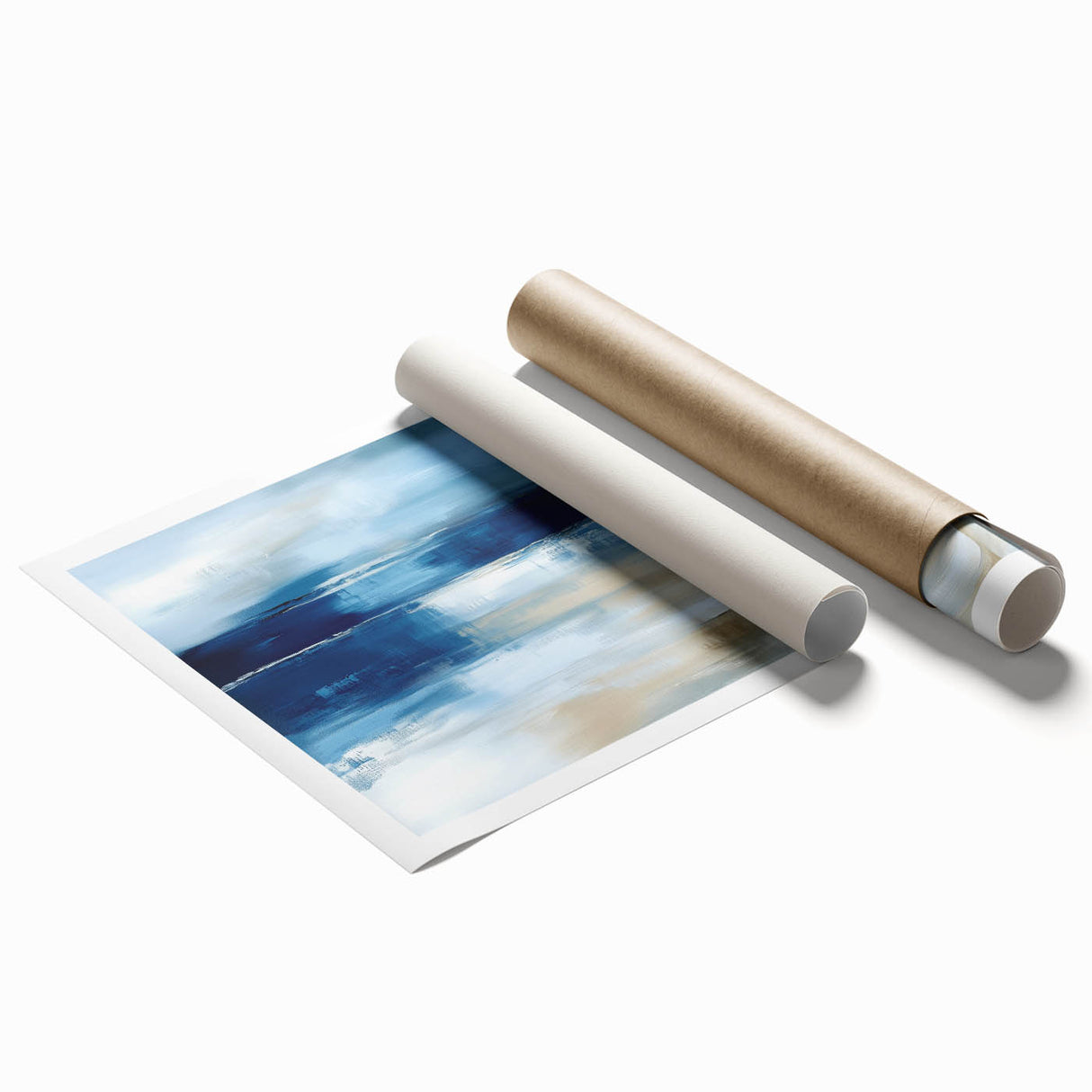 Large Abstract Wall Art – Coastal Blue and Beige Horizontal Canvas