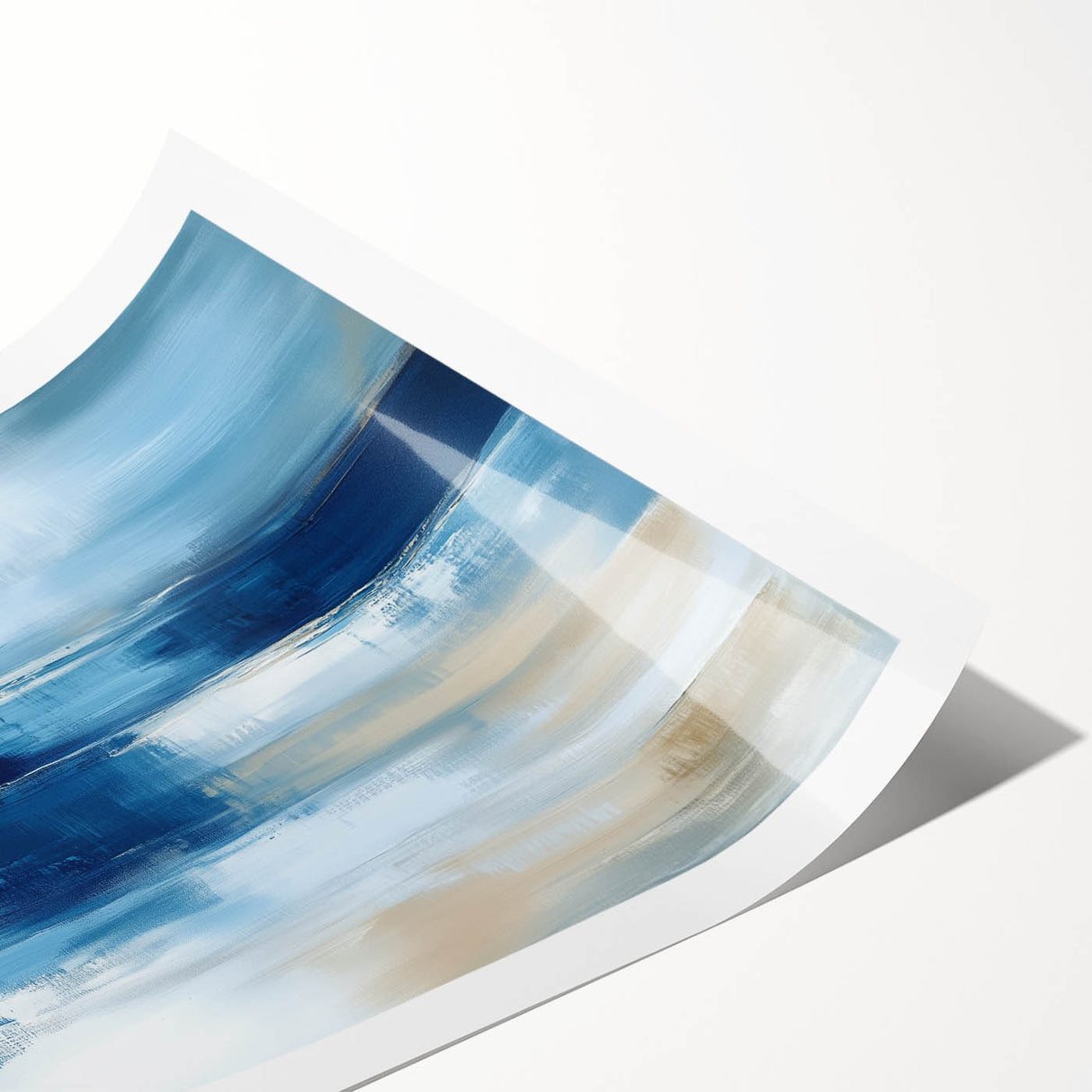 Large Abstract Wall Art – Coastal Blue and Beige Horizontal Canvas