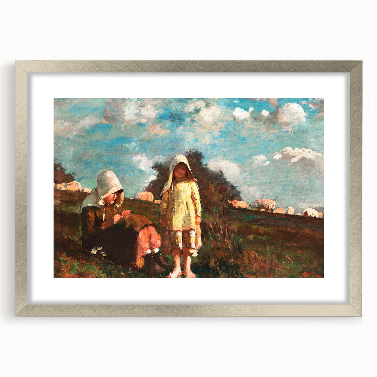 Realism Pastoral Scene - Two Girls in a Field by Homer