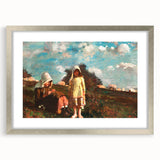 Realism Pastoral Scene - Two Girls in a Field by Homer