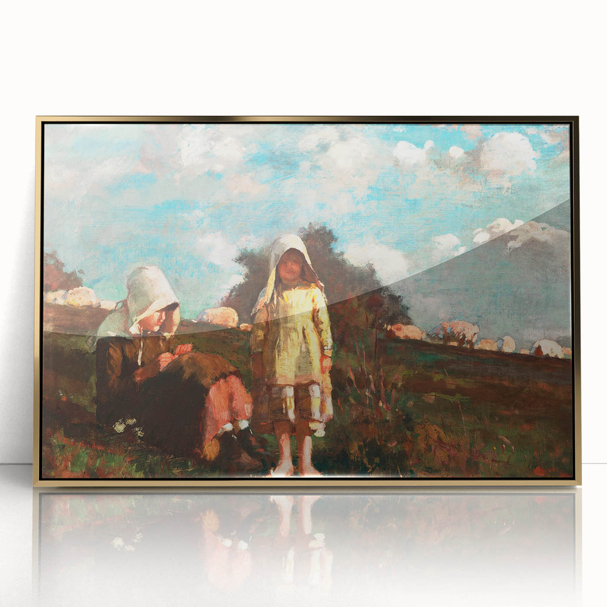 Realism Pastoral Scene - Two Girls in a Field by Homer