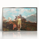 Realism Pastoral Scene - Two Girls in a Field by Homer