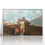 Realism Pastoral Scene - Two Girls in a Field by Homer